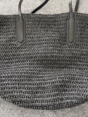 NWT JCREW BLACK WOVEN STRAW-RAFFIA TOTE WITH BLACK LEATHER HANDLES